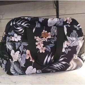 ESVAN Travel Duffel Overnight Weekender Carry On Gym Bag Black Wild Leaves